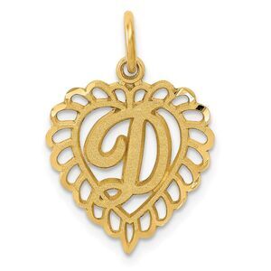 14k Yellow Gold, Grace Collection, Satin Heart Initial D Pendant, 15mm